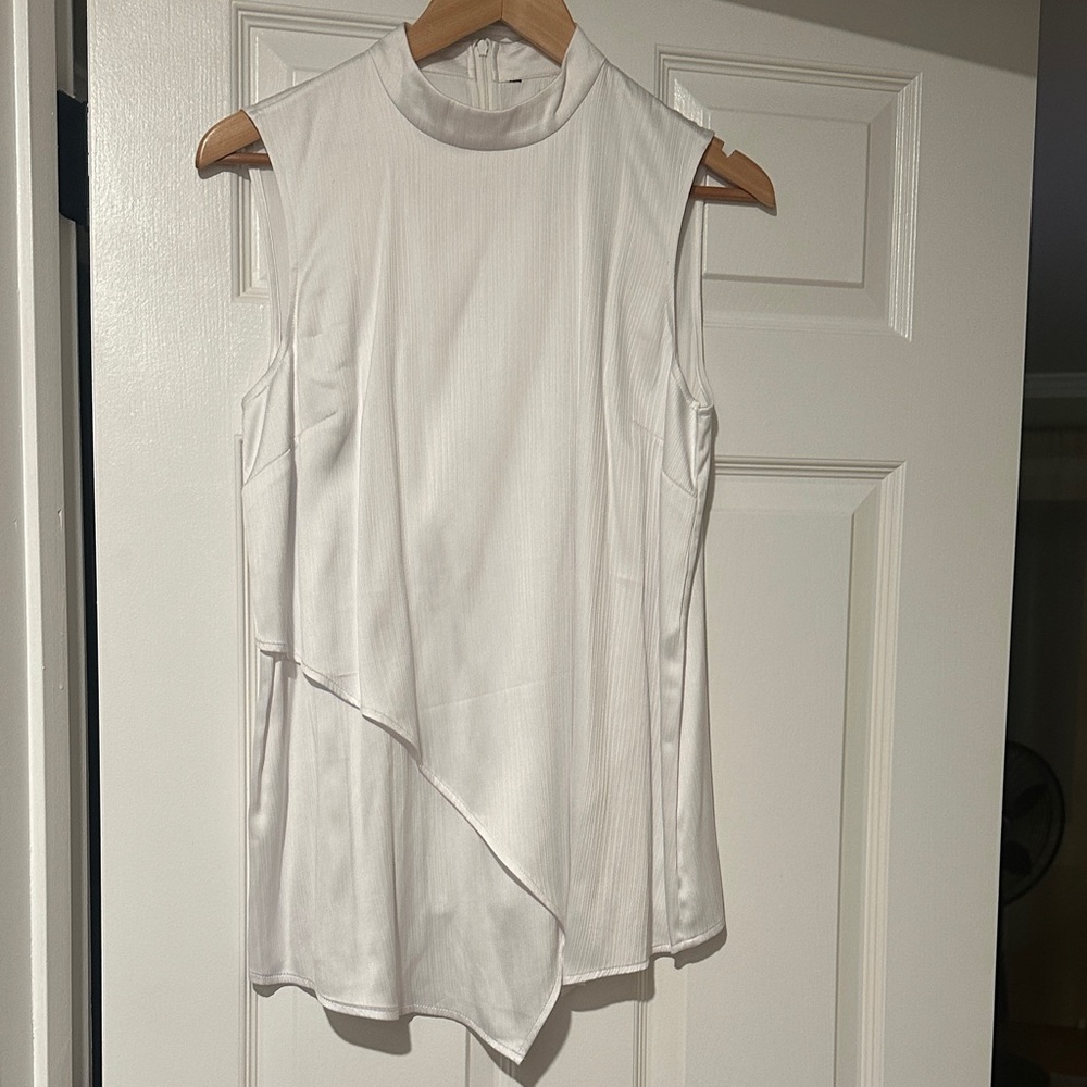 Cache White Asymmetrical Sleeveless Blouse